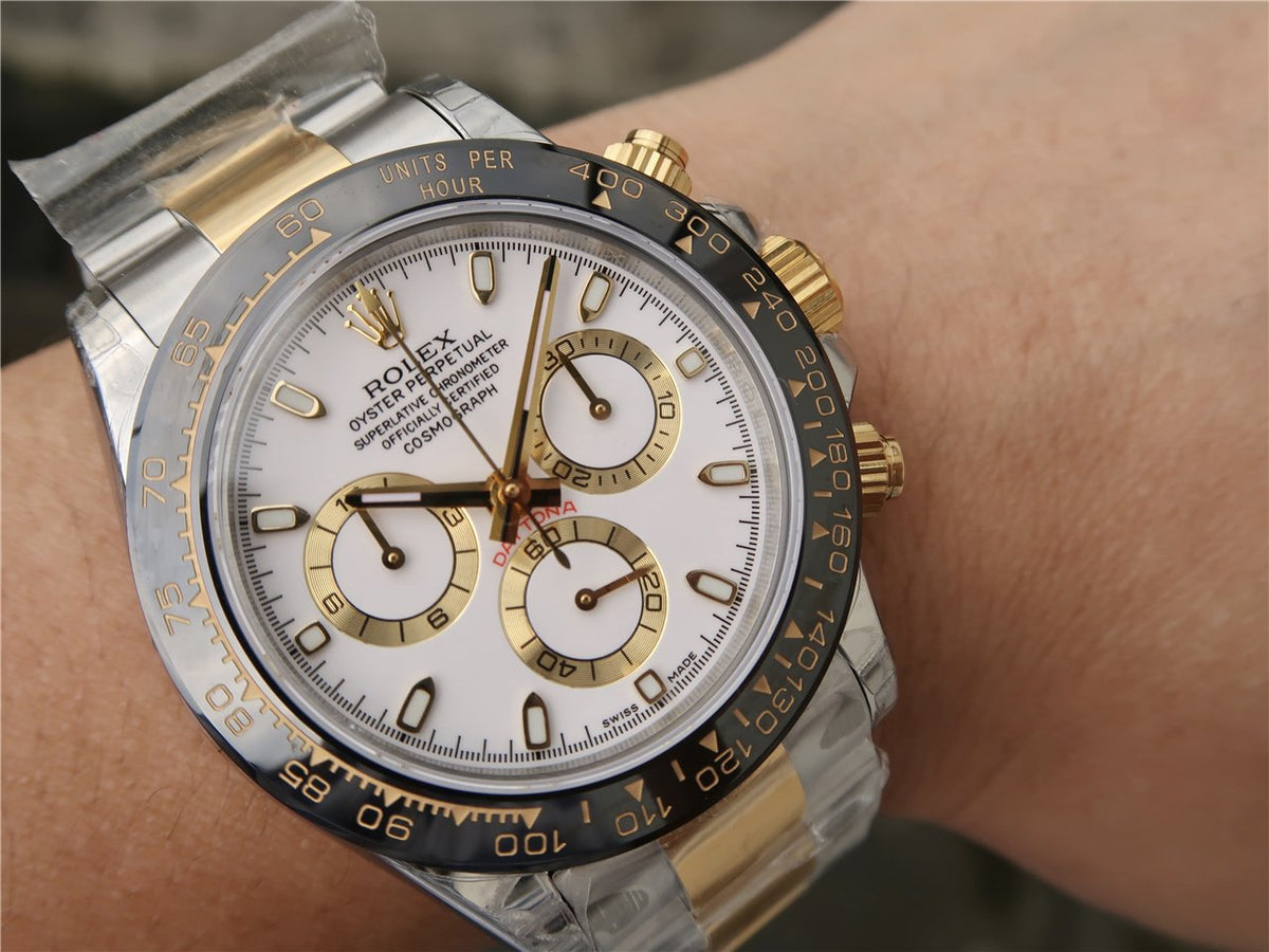 CLASSIC 40MM TWO-TONE GOLD-TONE & STAINLESS STEEL BLACK BEZEL WHITE DIAL WATCH