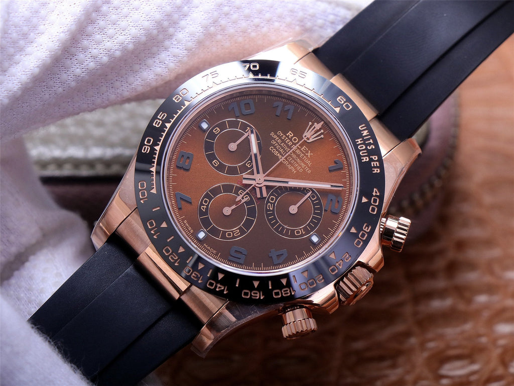 CLASSIC 40MM ROSE GOLD-TONE CASE CHOCOLATE DIAL RUBBER STRAP WATCH