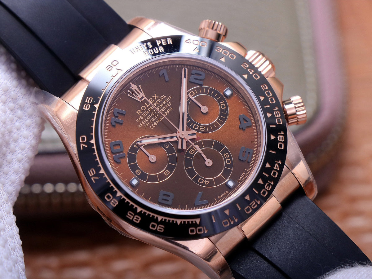 CLASSIC 40MM ROSE GOLD-TONE CASE CHOCOLATE DIAL RUBBER STRAP WATCH