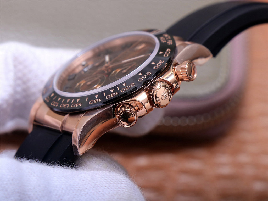 CLASSIC 40MM ROSE GOLD-TONE CASE CHOCOLATE DIAL RUBBER STRAP WATCH