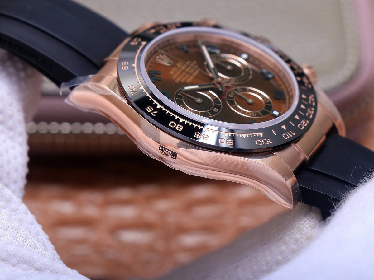 CLASSIC 40MM ROSE GOLD-TONE CASE CHOCOLATE DIAL RUBBER STRAP WATCH