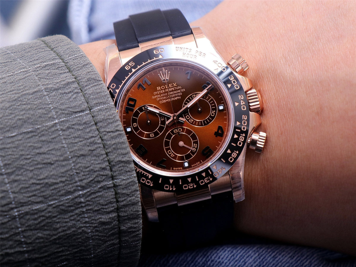 CLASSIC 40MM ROSE GOLD-TONE CASE CHOCOLATE DIAL RUBBER STRAP WATCH