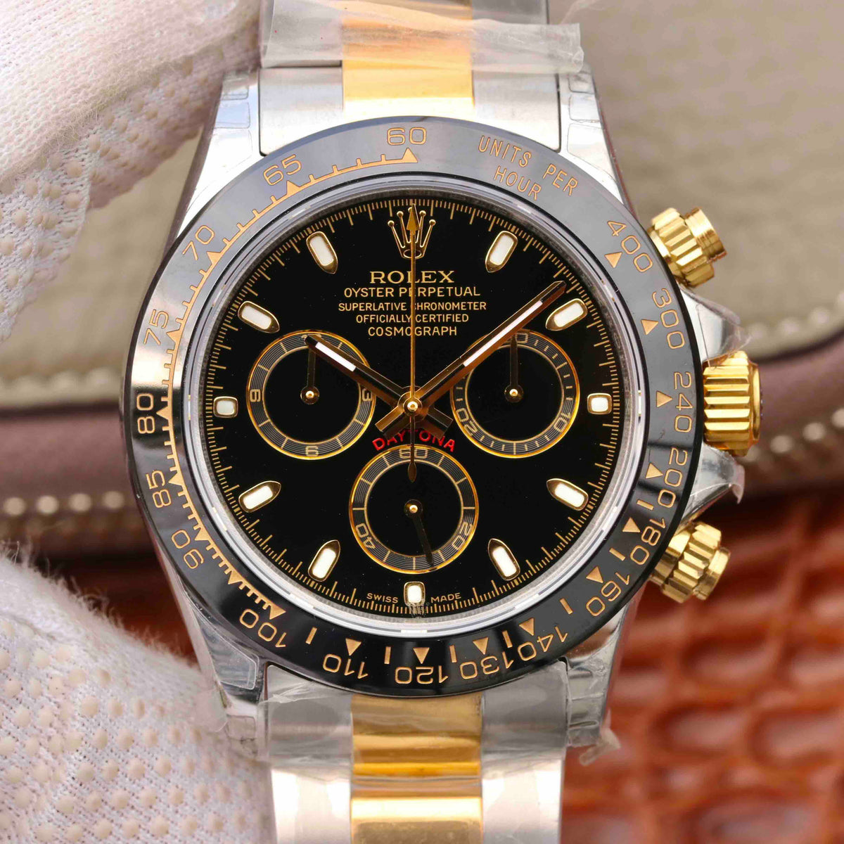 CLASSIC 40MM TWO-TONE GOLD-TONE & STAINLESS STEEL BLACK BEZEL BLACK DIAL WATCH