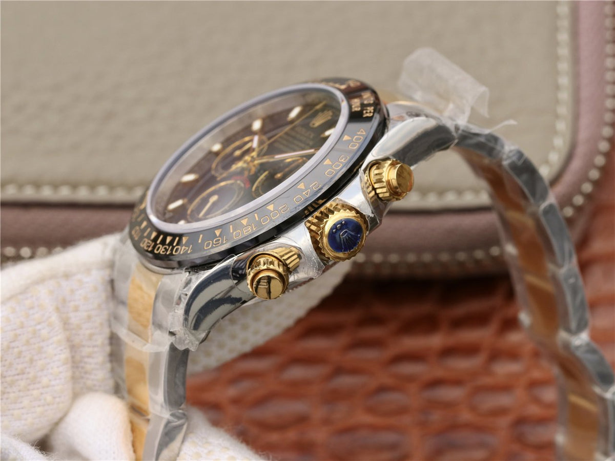 CLASSIC 40MM TWO-TONE GOLD-TONE & STAINLESS STEEL BLACK BEZEL BLACK DIAL WATCH