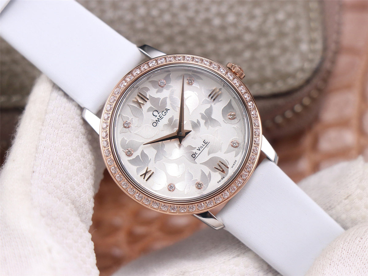 VARELLO CLASSIC  PRESTIGE 32 ROSE GOLD DIAMOND BEZEL WHITE DIAL