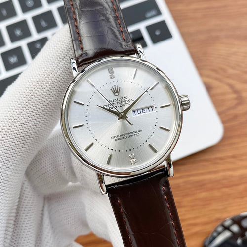 CLASSIC 39MM DAY-DATE LEATHER STRAP WATCH