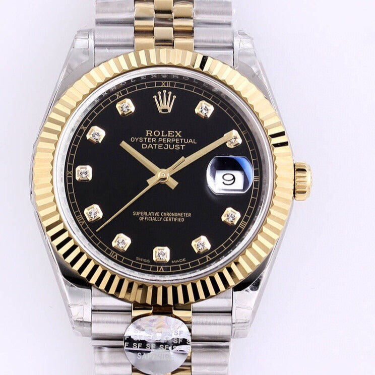 CLASSIC 41 TWO-TONE BLACK DIAL DIAMOND NUMERALS