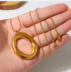 Gold Tone Organic Circle Pendant Necklace