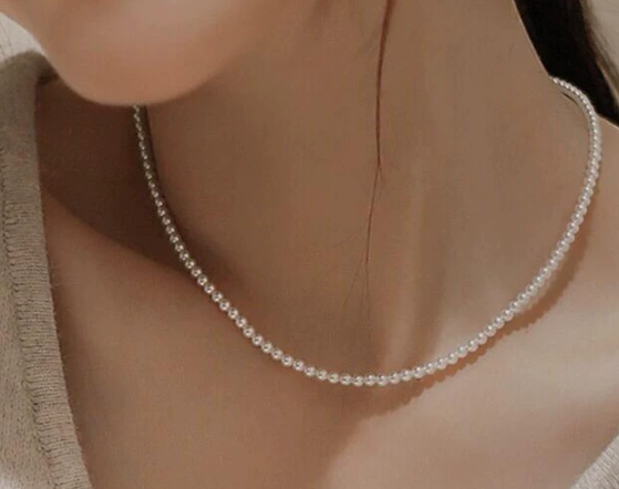 Minimalist Classic Pearl Strand Necklace – Minimalist Round Pearl Beaded Necklace for Women – Elegant Everyday Jewelry for Women