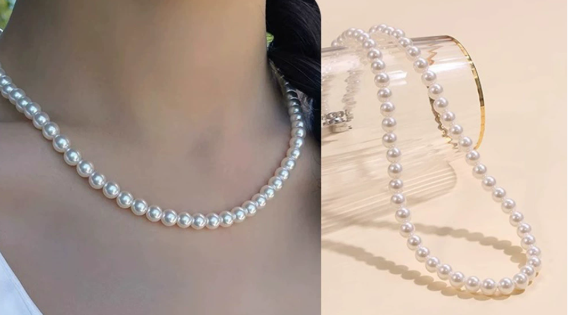 Minimalist Classic Pearl Strand Necklace – Minimalist Round Pearl Beaded Necklace for Women – Elegant Everyday Jewelry for Women