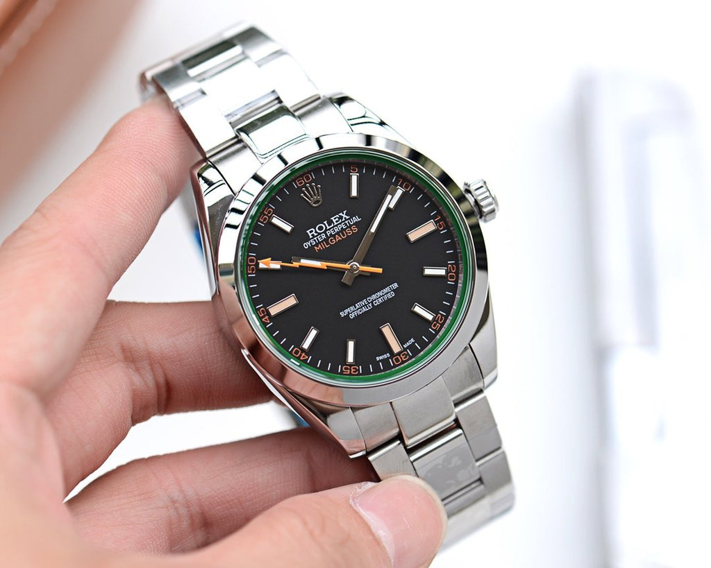 CLASSIC STAINLESS STEEL BLACK BLUE ORANGE DIAL