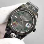 CLASSIC 41MM CUSTOM BLACK PVD CASE GREY DIAL GREEN ACCENT WATCH