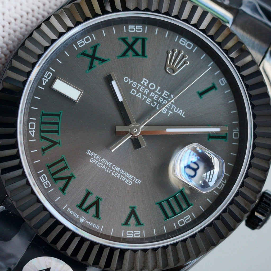 CLASSIC 41MM CUSTOM BLACK PVD CASE GREY DIAL GREEN ACCENT WATCH