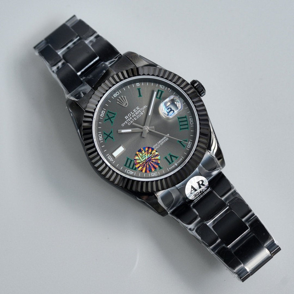 CLASSIC 41MM CUSTOM BLACK PVD CASE GREY DIAL GREEN ACCENT WATCH