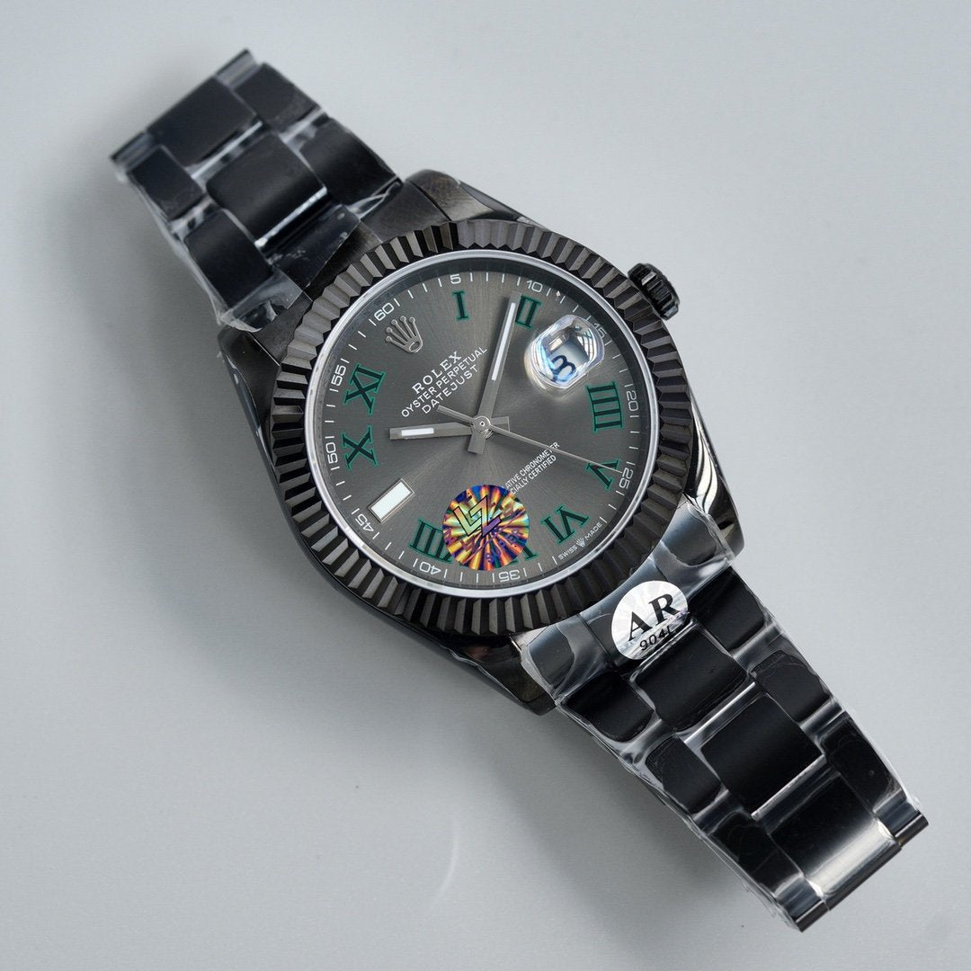 CLASSIC 41MM CUSTOM BLACK PVD CASE GREY DIAL GREEN ACCENT WATCH