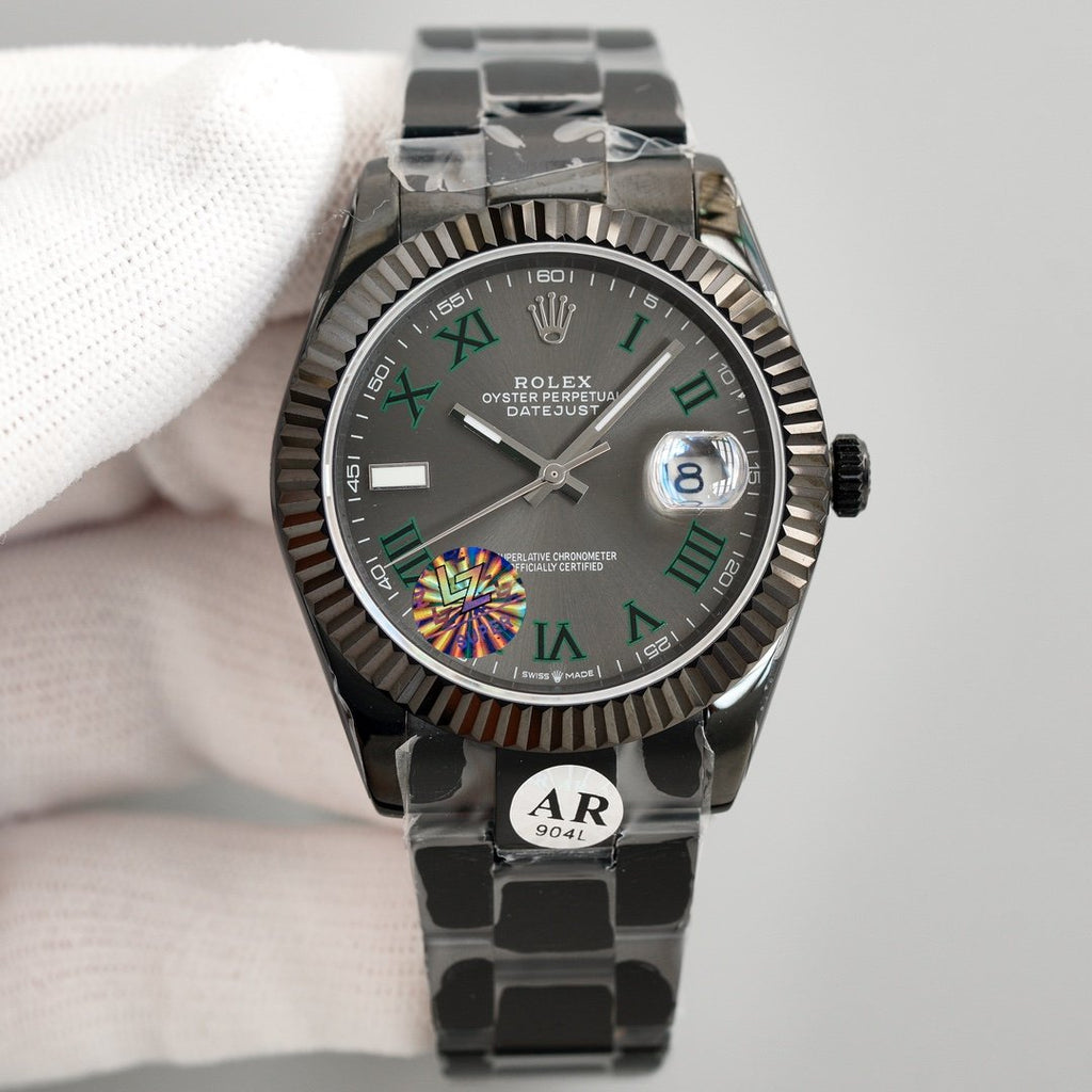 CLASSIC 41MM CUSTOM BLACK PVD CASE GREY DIAL GREEN ACCENT WATCH
