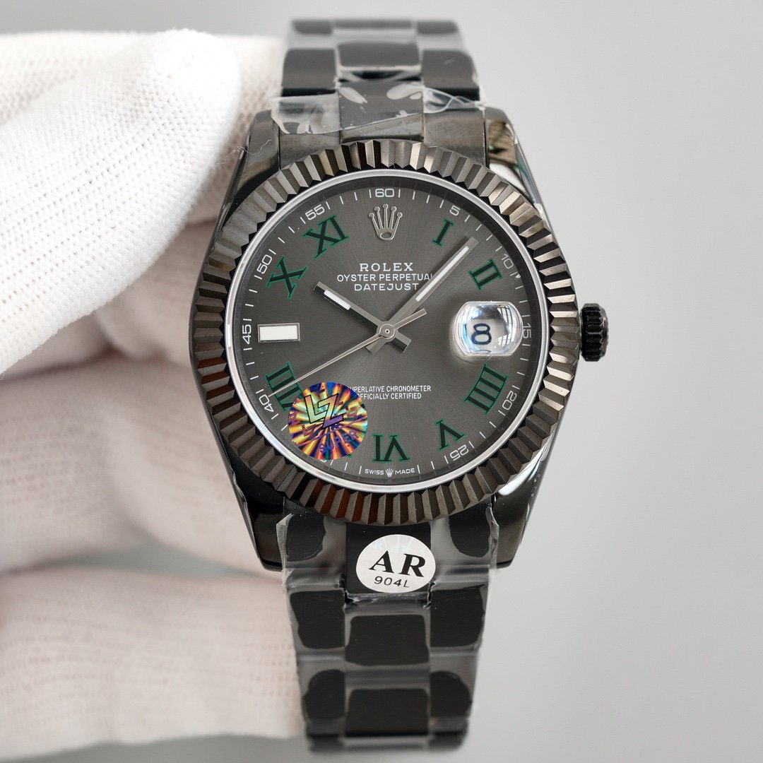 CLASSIC 41MM CUSTOM BLACK PVD CASE GREY DIAL GREEN ACCENT WATCH