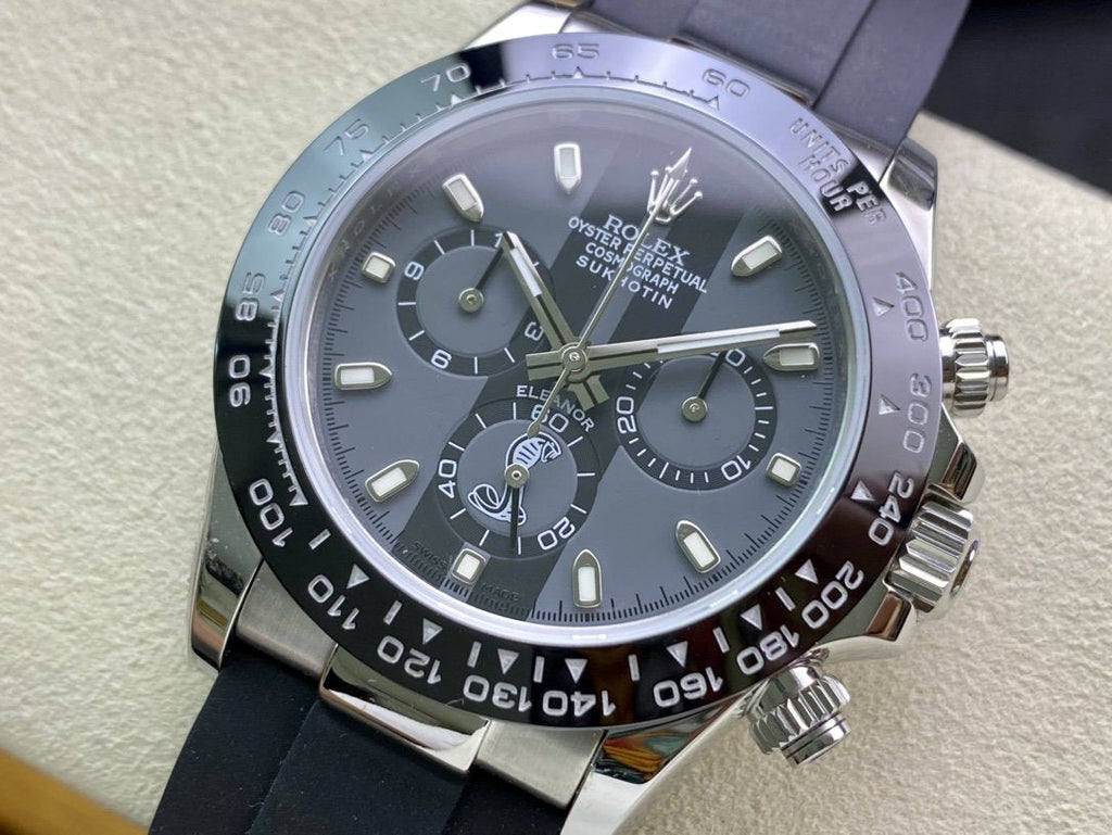 CLASSIC 40MM BLACK CERAMIC BEZEL CUSTOM SPECIAL DIAL RUBBER STRAP CHRONOGRAPH WATCH