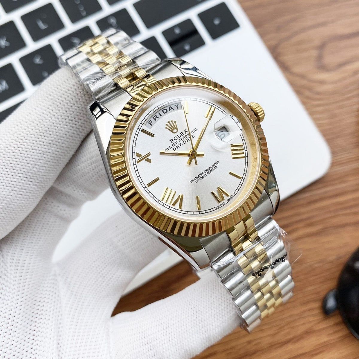 CLASSIC 40MM TWO-TONE GOLD-TONE & STAINLESS STEEL DAY-DATE BRACELET WATCH