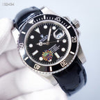 CLASSIC BLACK DIAL LEATHER STRAP DIVE WATCH