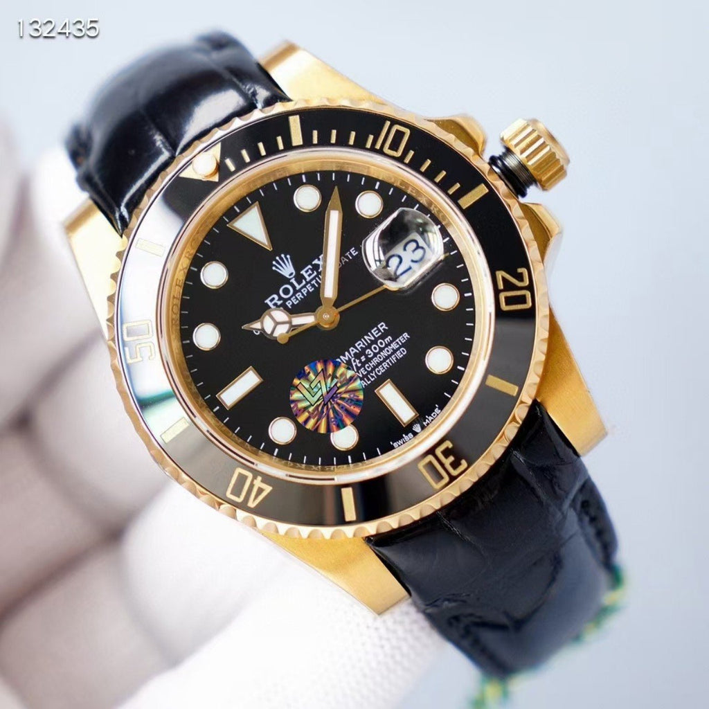 CLASSIC 41MM GOLD-TONE CASE LEATHER STRAP DIVE WATCH