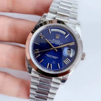 CLASSIC 41MM STAINLESS STEEL BLUE DIAL DAY-DATE WATCH