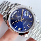 CLASSIC 41MM STAINLESS STEEL BLUE DIAL DAY-DATE WATCH