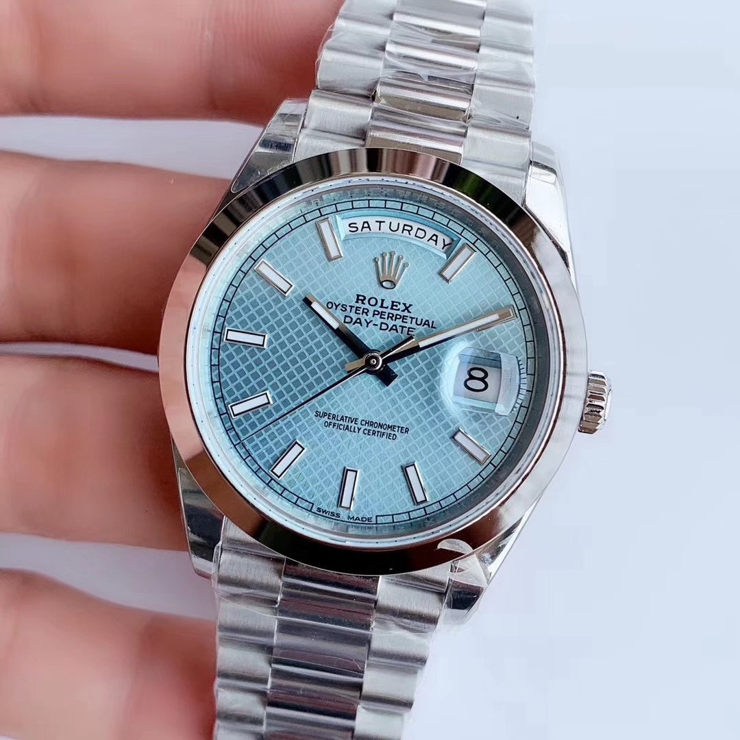 CLASSIC 41MM STAINLESS STEEL ICE BLUE DIAL DAY-DATE WATCH