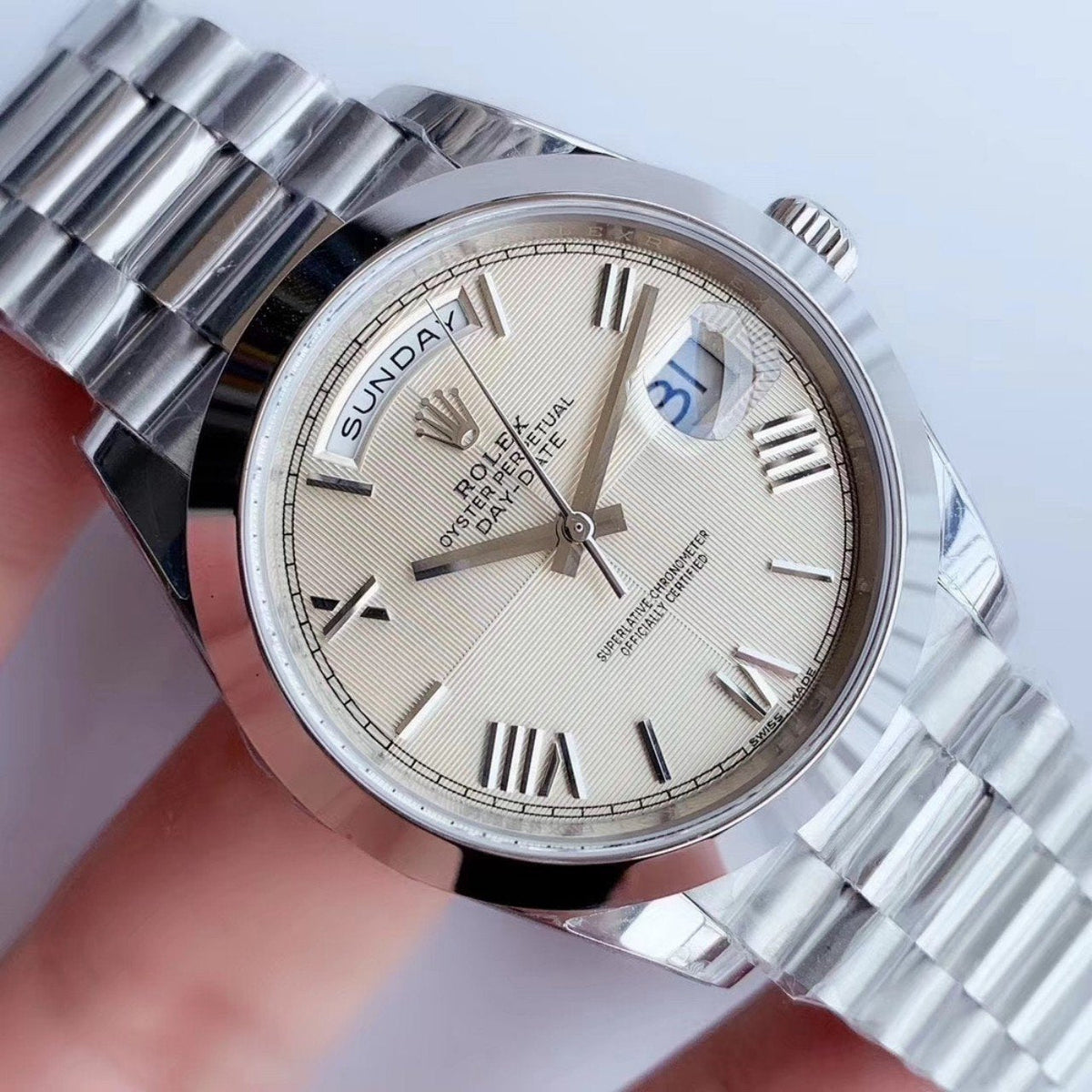 CLASSIC 41MM STAINLESS STEEL CREAM DIAL DAY-DATE WATCH