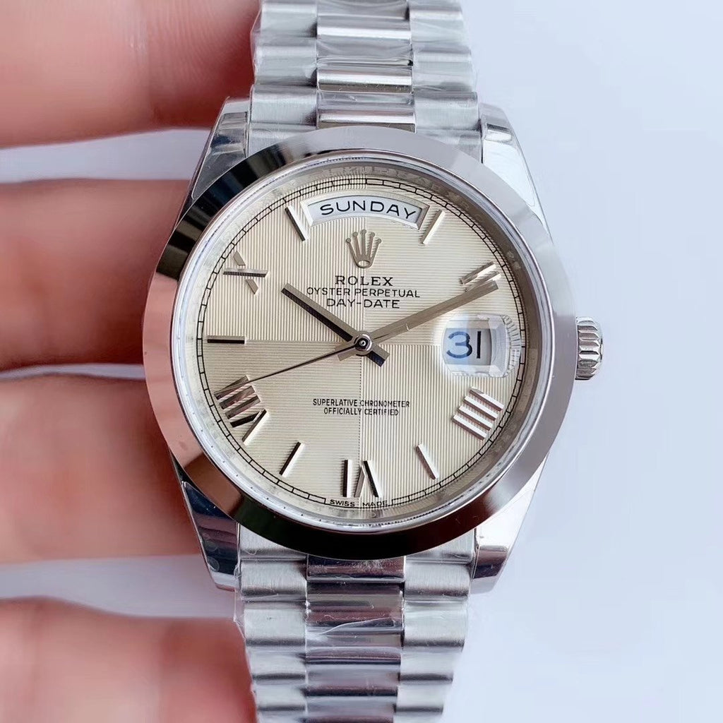 CLASSIC 41MM STAINLESS STEEL CREAM DIAL DAY-DATE WATCH