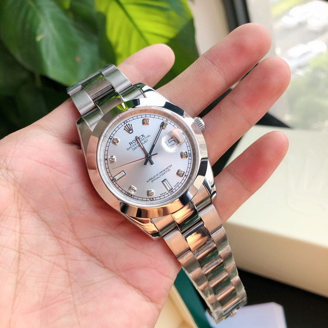 CLASSIC 41MM SMOOTH BEZEL STAINLESS STEEL DIAMOND NUMERAL WATCH
