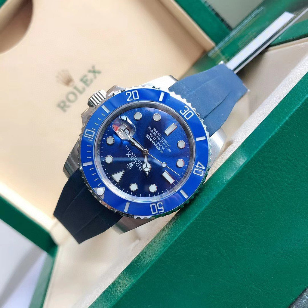 CLASSIC DATE 41MM BLUE BEZEL RUBBER STRAP DIVE WATCH