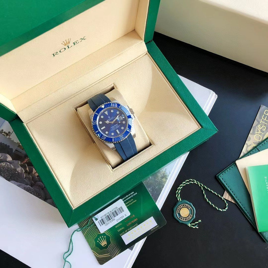 CLASSIC DATE 41MM BLUE BEZEL RUBBER STRAP DIVE WATCH