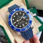 CLASSIC DATE 41MM BLUE BEZEL BLACK DIAL RUBBER STRAP DIVE WATCH
