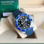 CLASSIC DATE 41MM BLUE BEZEL BLACK DIAL RUBBER STRAP DIVE WATCH