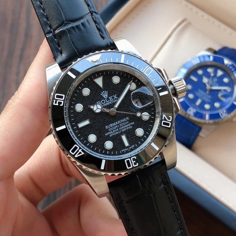 CLASSIC DATE 40MM CERAMIC BEZEL LEATHER STRAP DIVE WATCH