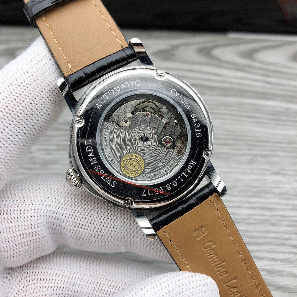 CLASSIC AUTOMATIC STAINLESS STEEL LEATHER STRAP WATCH