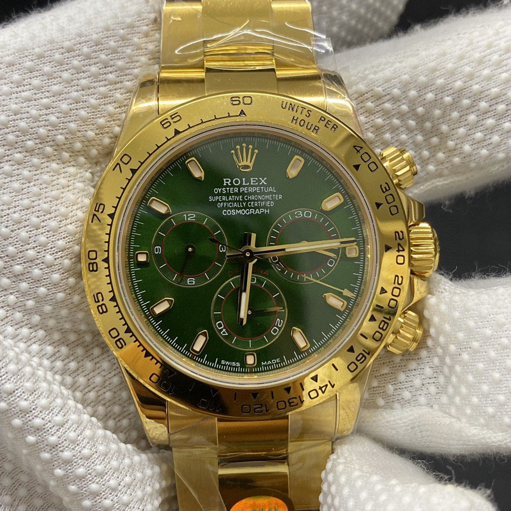 CLASSIC YELLOW GOLD-TONE CASE GREEN DIAL CHRONOGRAPH WATCH