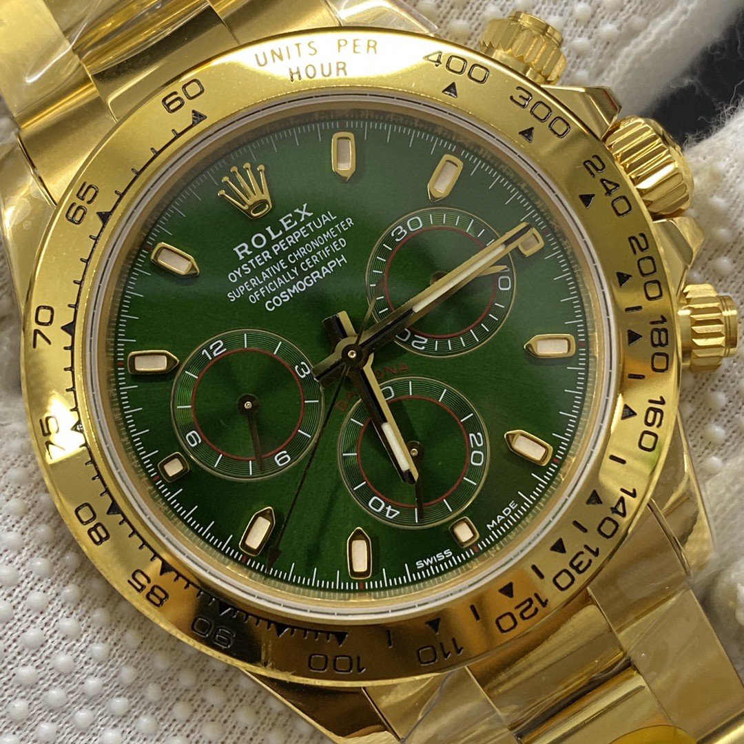 CLASSIC YELLOW GOLD-TONE CASE GREEN DIAL CHRONOGRAPH WATCH