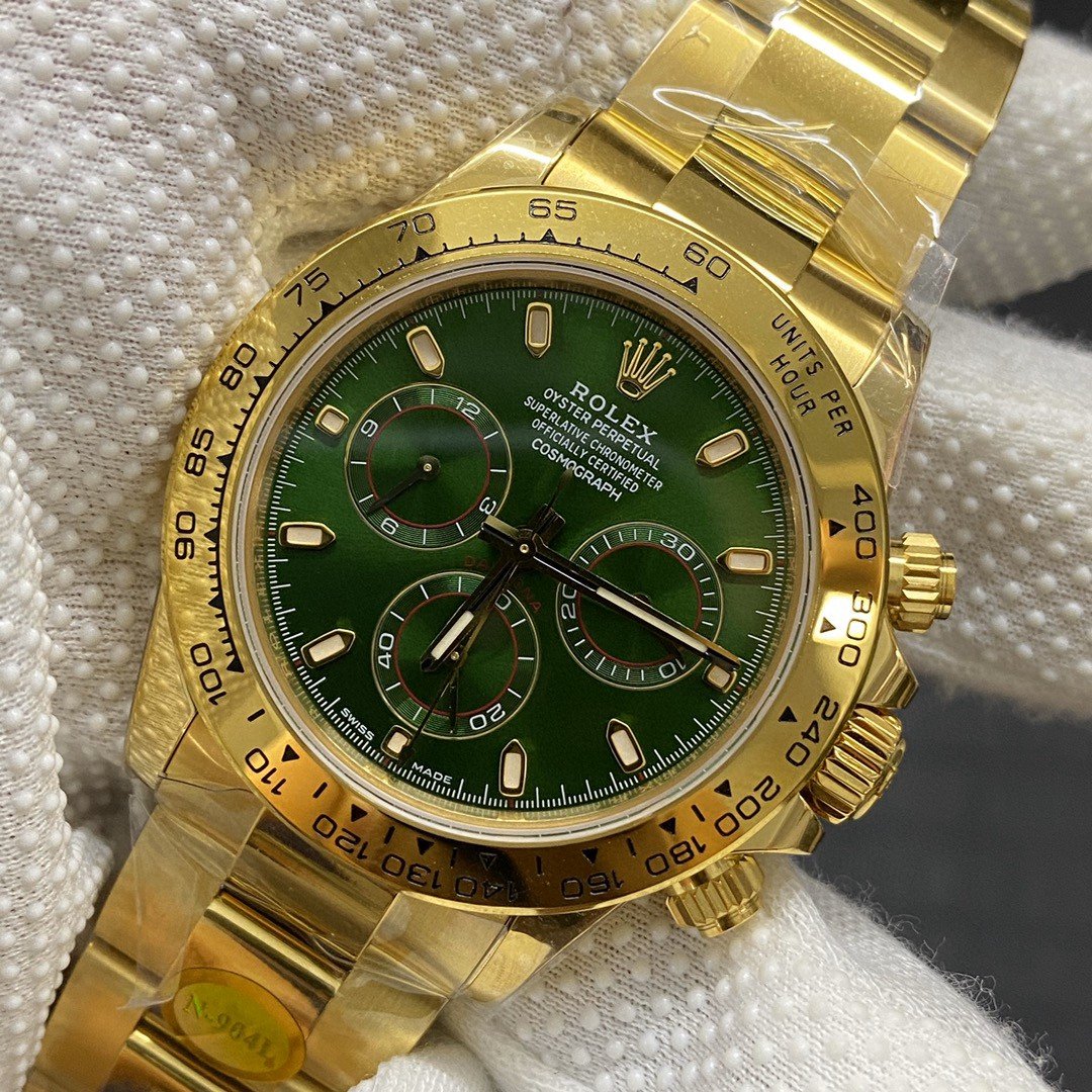 CLASSIC YELLOW GOLD-TONE CASE GREEN DIAL CHRONOGRAPH WATCH